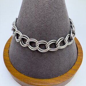 Sterling Silver 925 Double Link Chain Bracelet Spring Ring Clasp 7.25" Length